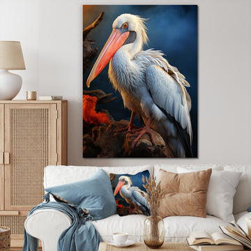 Coral White Animal Pelican - Pelican Wall Art Prints